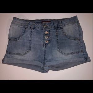 Guess High-Rise Light Wash Jean Shorts